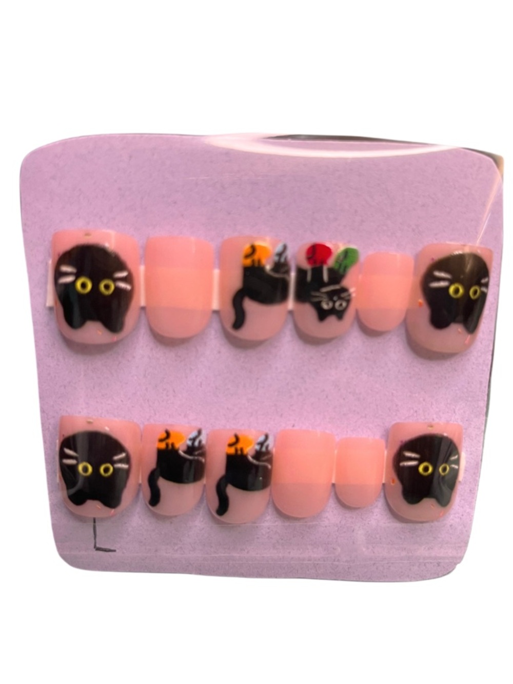 Cute Black Cat Pink Press-On Nail Set (5 for $20 U pick)